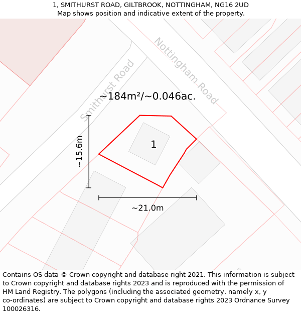 1, SMITHURST ROAD, GILTBROOK, NOTTINGHAM, NG16 2UD: Plot and title map