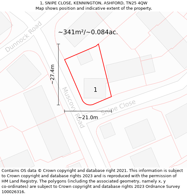 1, SNIPE CLOSE, KENNINGTON, ASHFORD, TN25 4QW: Plot and title map