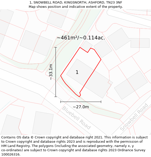 1, SNOWBELL ROAD, KINGSNORTH, ASHFORD, TN23 3NF: Plot and title map