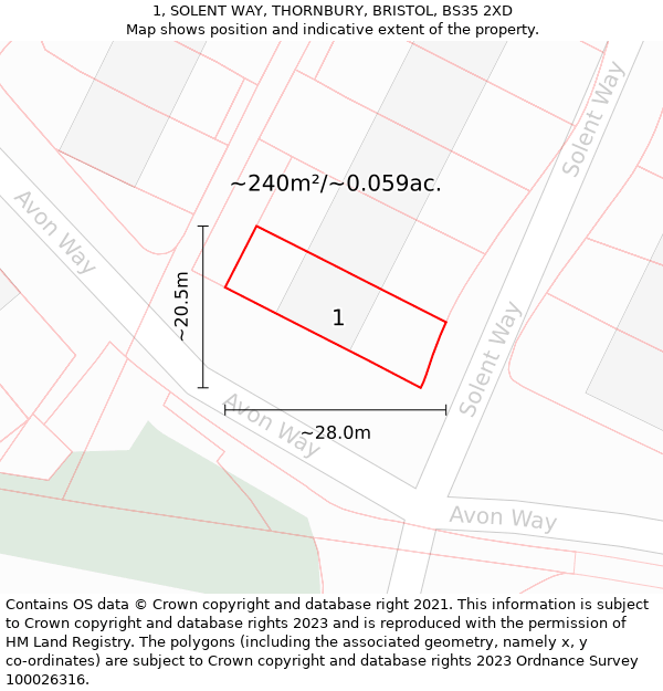 1, SOLENT WAY, THORNBURY, BRISTOL, BS35 2XD: Plot and title map