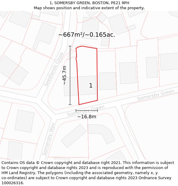 1, SOMERSBY GREEN, BOSTON, PE21 9PH: Plot and title map