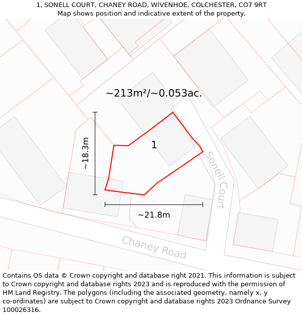 1, SONELL COURT, CHANEY ROAD, WIVENHOE, COLCHESTER, CO7 9RT: Plot and title map