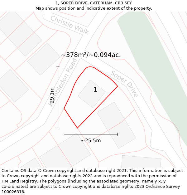 1, SOPER DRIVE, CATERHAM, CR3 5EY: Plot and title map