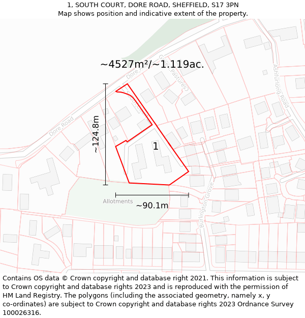 1, SOUTH COURT, DORE ROAD, SHEFFIELD, S17 3PN: Plot and title map