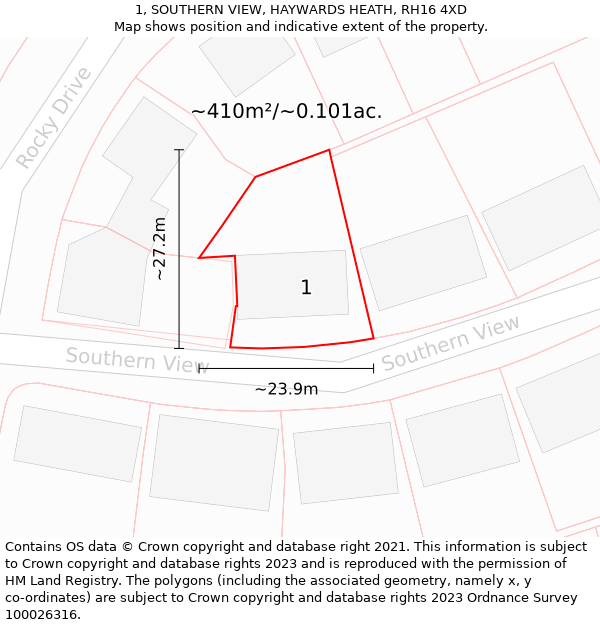 1, SOUTHERN VIEW, HAYWARDS HEATH, RH16 4XD: Plot and title map