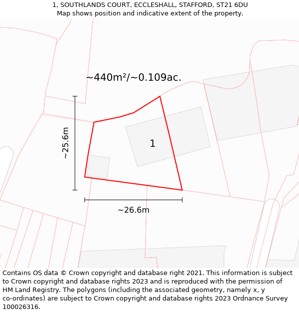 1, SOUTHLANDS COURT, ECCLESHALL, STAFFORD, ST21 6DU: Plot and title map