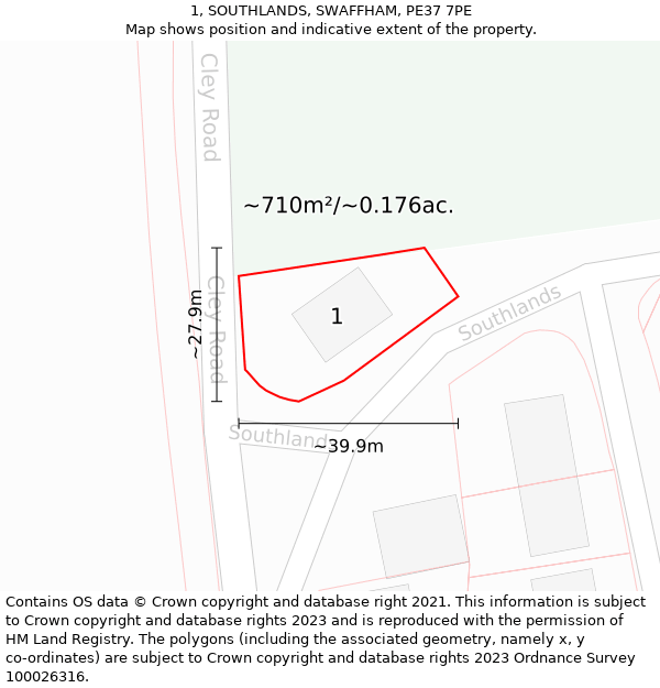 1, SOUTHLANDS, SWAFFHAM, PE37 7PE: Plot and title map