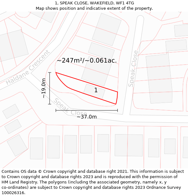 1, SPEAK CLOSE, WAKEFIELD, WF1 4TG: Plot and title map