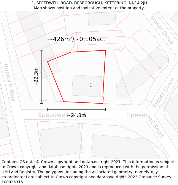 1, SPEEDWELL ROAD, DESBOROUGH, KETTERING, NN14 2JH: Plot and title map