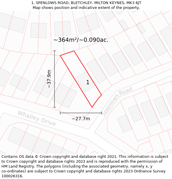 1, SPENLOWS ROAD, BLETCHLEY, MILTON KEYNES, MK3 6JT: Plot and title map