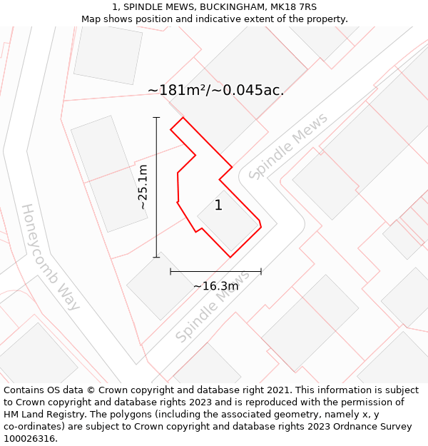 1, SPINDLE MEWS, BUCKINGHAM, MK18 7RS: Plot and title map