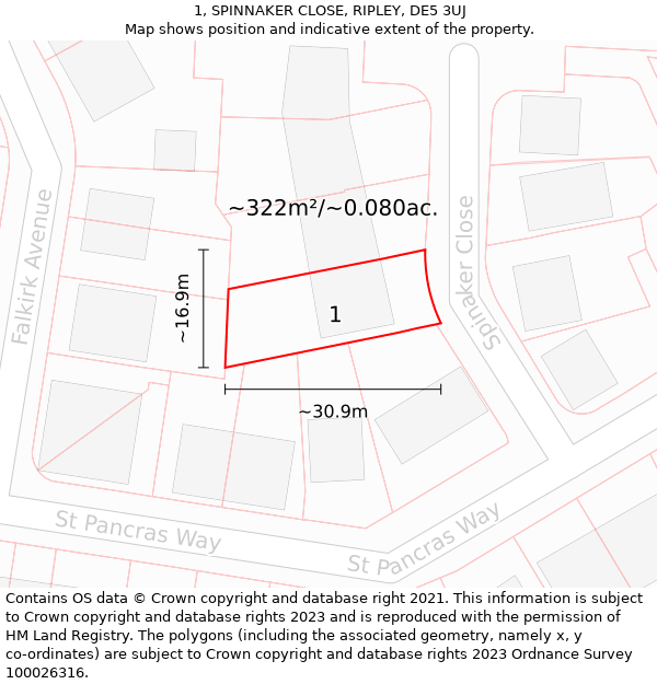 1, SPINNAKER CLOSE, RIPLEY, DE5 3UJ: Plot and title map