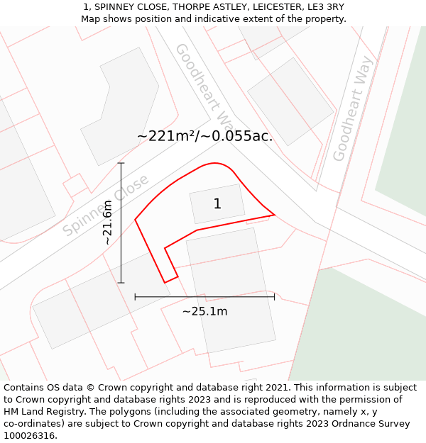 1, SPINNEY CLOSE, THORPE ASTLEY, LEICESTER, LE3 3RY: Plot and title map