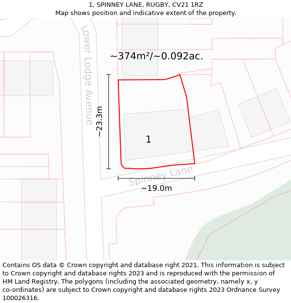1, SPINNEY LANE, RUGBY, CV21 1RZ: Plot and title map