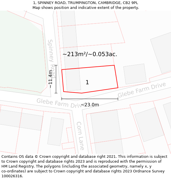 1, SPINNEY ROAD, TRUMPINGTON, CAMBRIDGE, CB2 9PL: Plot and title map