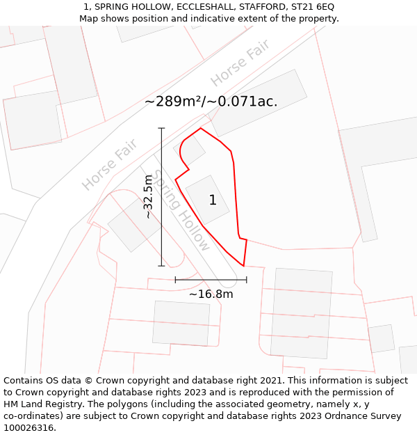 1, SPRING HOLLOW, ECCLESHALL, STAFFORD, ST21 6EQ: Plot and title map