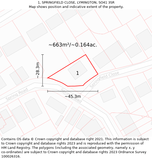 1, SPRINGFIELD CLOSE, LYMINGTON, SO41 3SR: Plot and title map