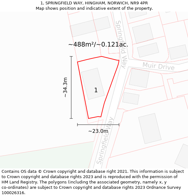 1, SPRINGFIELD WAY, HINGHAM, NORWICH, NR9 4PR: Plot and title map