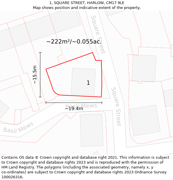 1, SQUARE STREET, HARLOW, CM17 9LE: Plot and title map