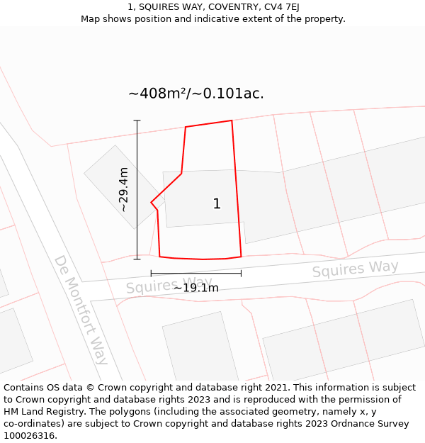 1, SQUIRES WAY, COVENTRY, CV4 7EJ: Plot and title map