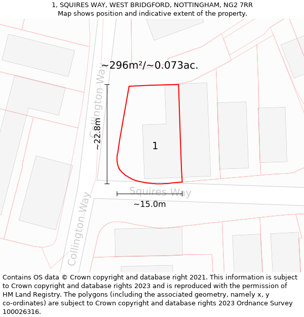 1, SQUIRES WAY, WEST BRIDGFORD, NOTTINGHAM, NG2 7RR: Plot and title map