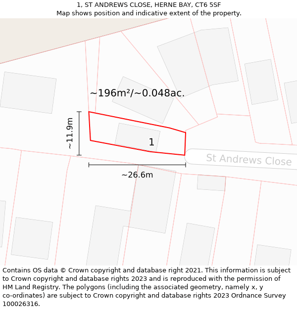 1, ST ANDREWS CLOSE, HERNE BAY, CT6 5SF: Plot and title map