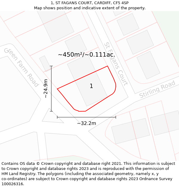 1, ST FAGANS COURT, CARDIFF, CF5 4SP: Plot and title map