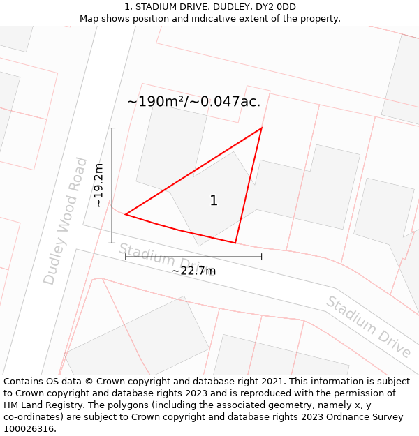 1, STADIUM DRIVE, DUDLEY, DY2 0DD: Plot and title map