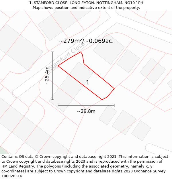 1, STAMFORD CLOSE, LONG EATON, NOTTINGHAM, NG10 1PH: Plot and title map