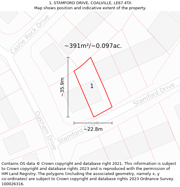 1, STAMFORD DRIVE, COALVILLE, LE67 4TA: Plot and title map