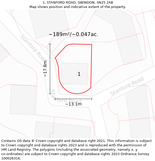 1, STANFORD ROAD, SWINDON, SN25 2AB: Plot and title map