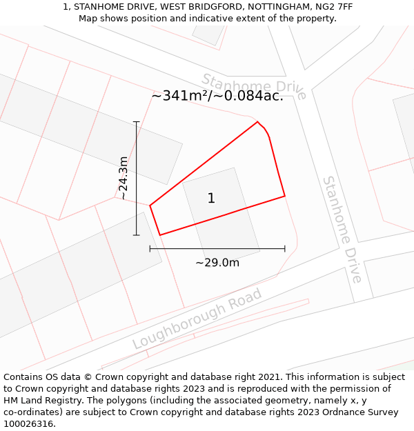 1, STANHOME DRIVE, WEST BRIDGFORD, NOTTINGHAM, NG2 7FF: Plot and title map
