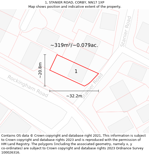 1, STANIER ROAD, CORBY, NN17 1XP: Plot and title map