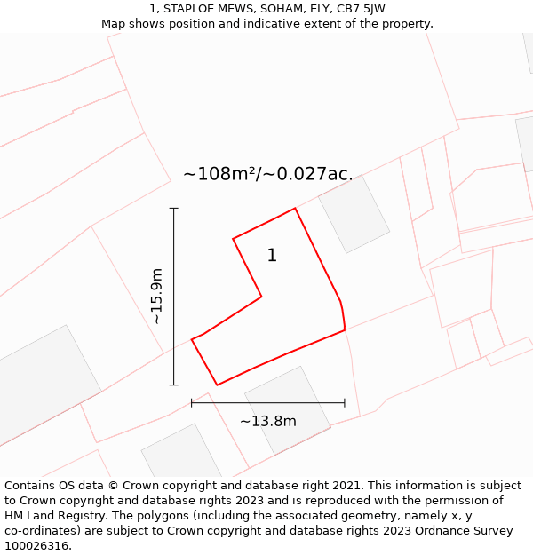 1, STAPLOE MEWS, SOHAM, ELY, CB7 5JW: Plot and title map