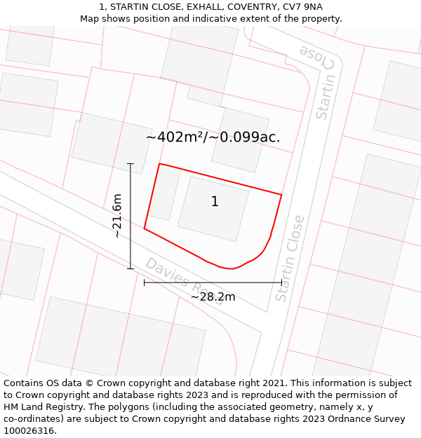 1, STARTIN CLOSE, EXHALL, COVENTRY, CV7 9NA: Plot and title map