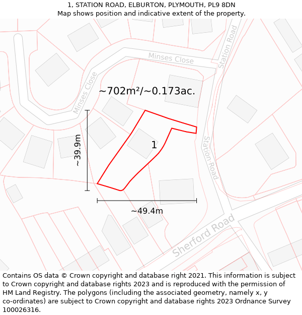 1, STATION ROAD, ELBURTON, PLYMOUTH, PL9 8DN: Plot and title map