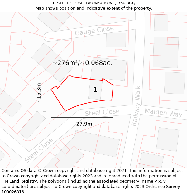 1, STEEL CLOSE, BROMSGROVE, B60 3GQ: Plot and title map