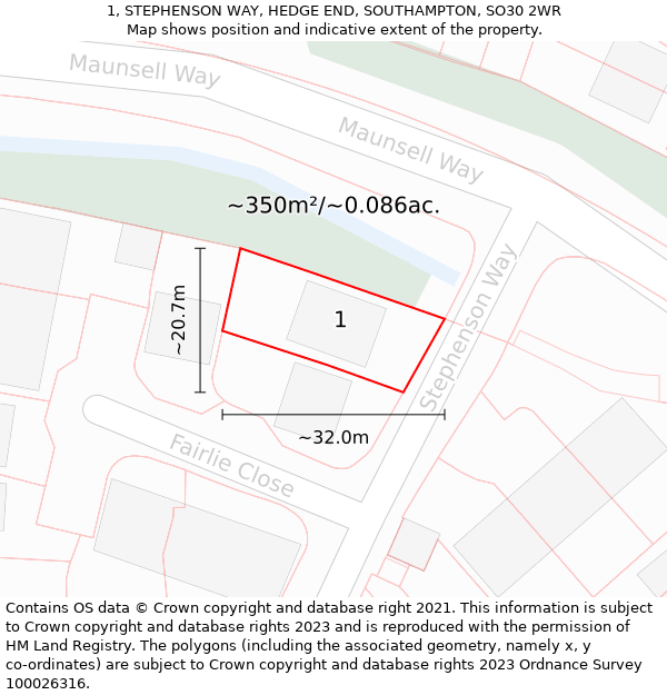 1, STEPHENSON WAY, HEDGE END, SOUTHAMPTON, SO30 2WR: Plot and title map