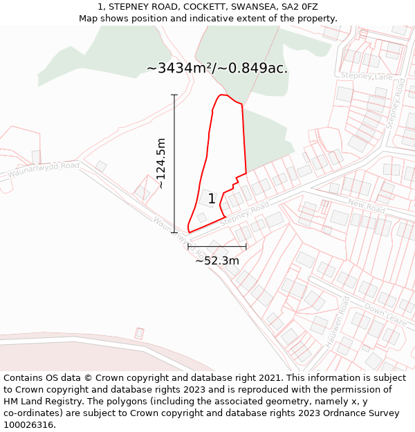 1, STEPNEY ROAD, COCKETT, SWANSEA, SA2 0FZ: Plot and title map