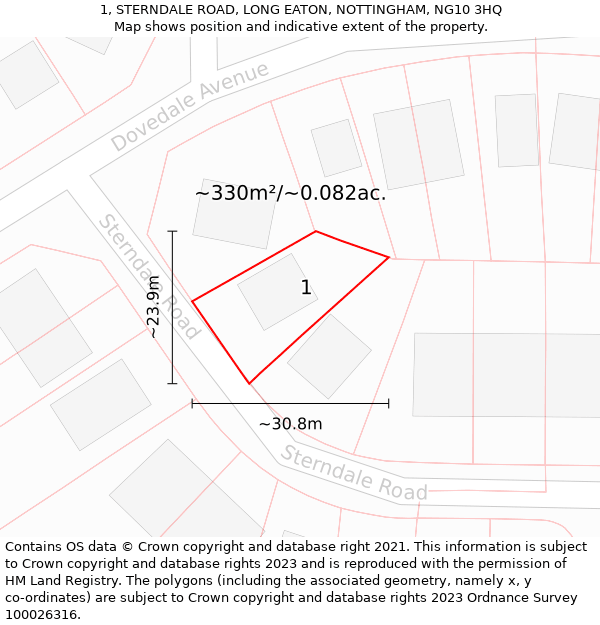 1, STERNDALE ROAD, LONG EATON, NOTTINGHAM, NG10 3HQ: Plot and title map