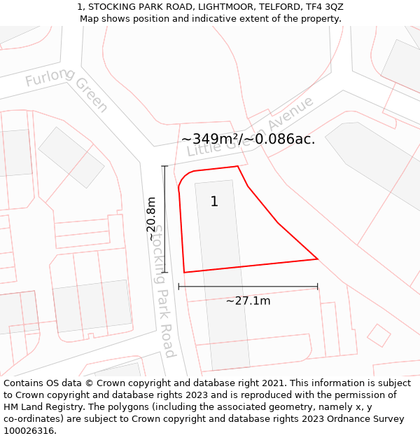 1, STOCKING PARK ROAD, LIGHTMOOR, TELFORD, TF4 3QZ: Plot and title map