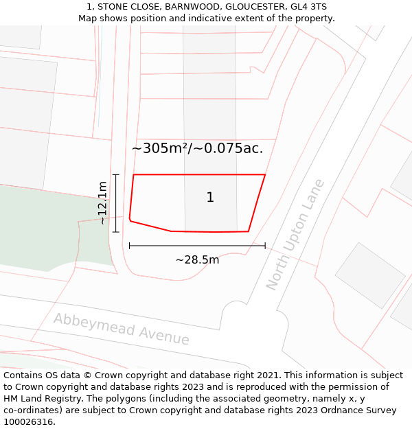 1, STONE CLOSE, BARNWOOD, GLOUCESTER, GL4 3TS: Plot and title map