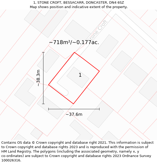 1, STONE CROFT, BESSACARR, DONCASTER, DN4 6SZ: Plot and title map