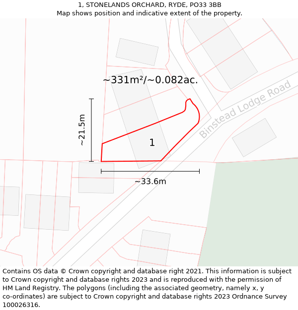 1, STONELANDS ORCHARD, RYDE, PO33 3BB: Plot and title map