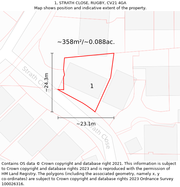 1, STRATH CLOSE, RUGBY, CV21 4GA: Plot and title map