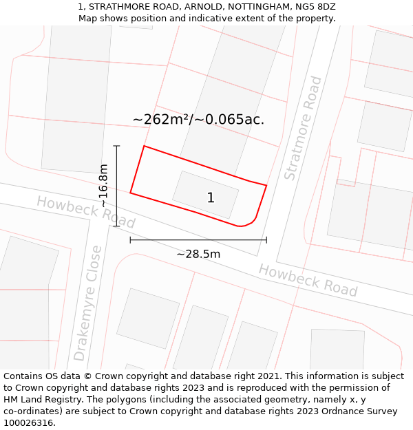 1, STRATHMORE ROAD, ARNOLD, NOTTINGHAM, NG5 8DZ: Plot and title map