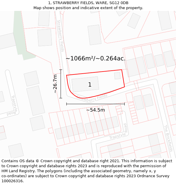 1, STRAWBERRY FIELDS, WARE, SG12 0DB: Plot and title map