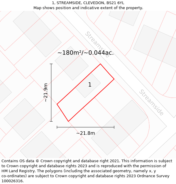 1, STREAMSIDE, CLEVEDON, BS21 6YL: Plot and title map