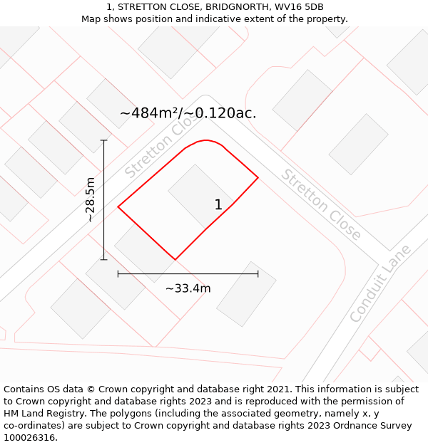 1, STRETTON CLOSE, BRIDGNORTH, WV16 5DB: Plot and title map