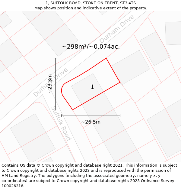 1, SUFFOLK ROAD, STOKE-ON-TRENT, ST3 4TS: Plot and title map